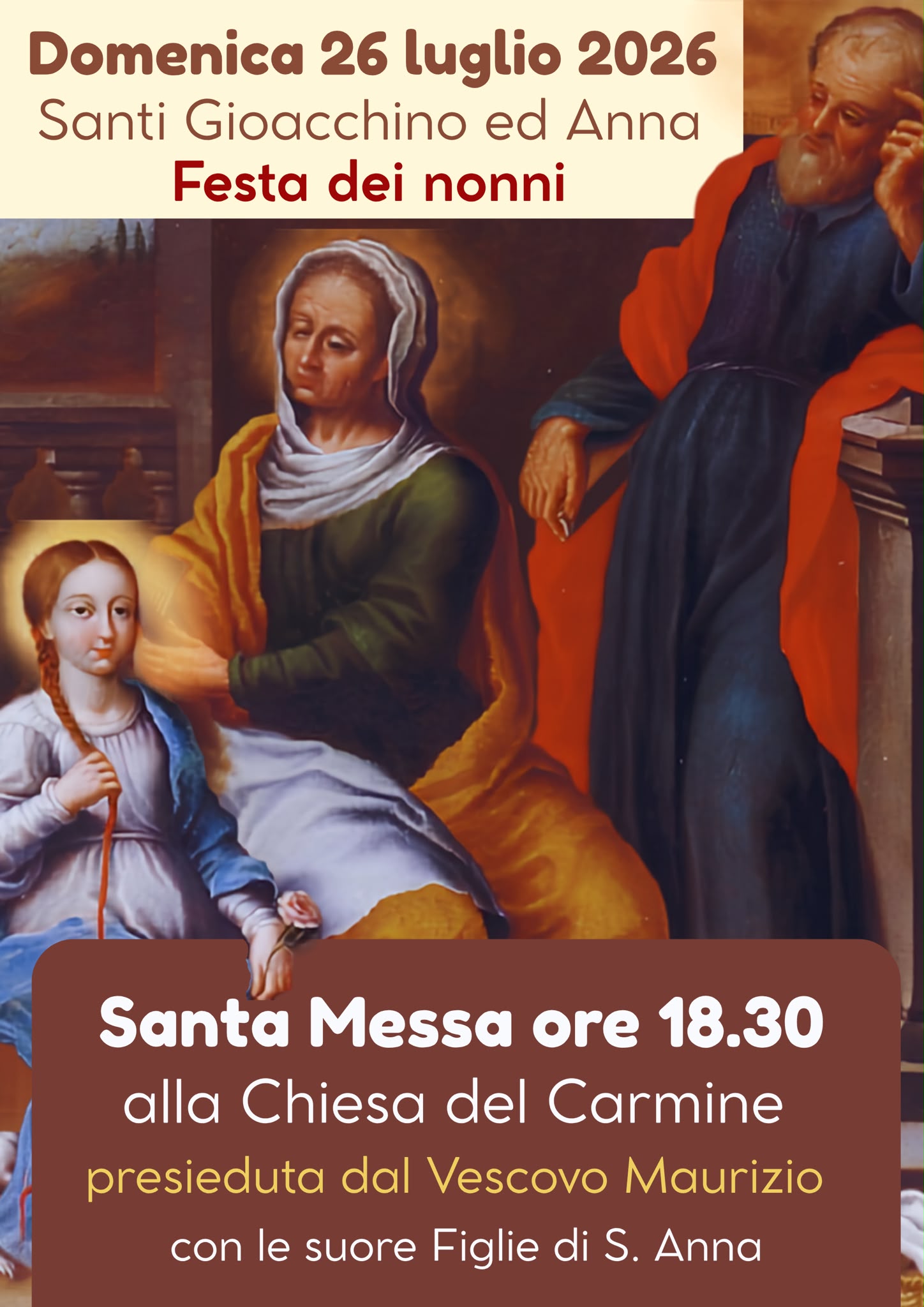 26 luglio Festa dei nonni: la S. Messa delle 18,30 al Carmine presieduta dal Vescovo